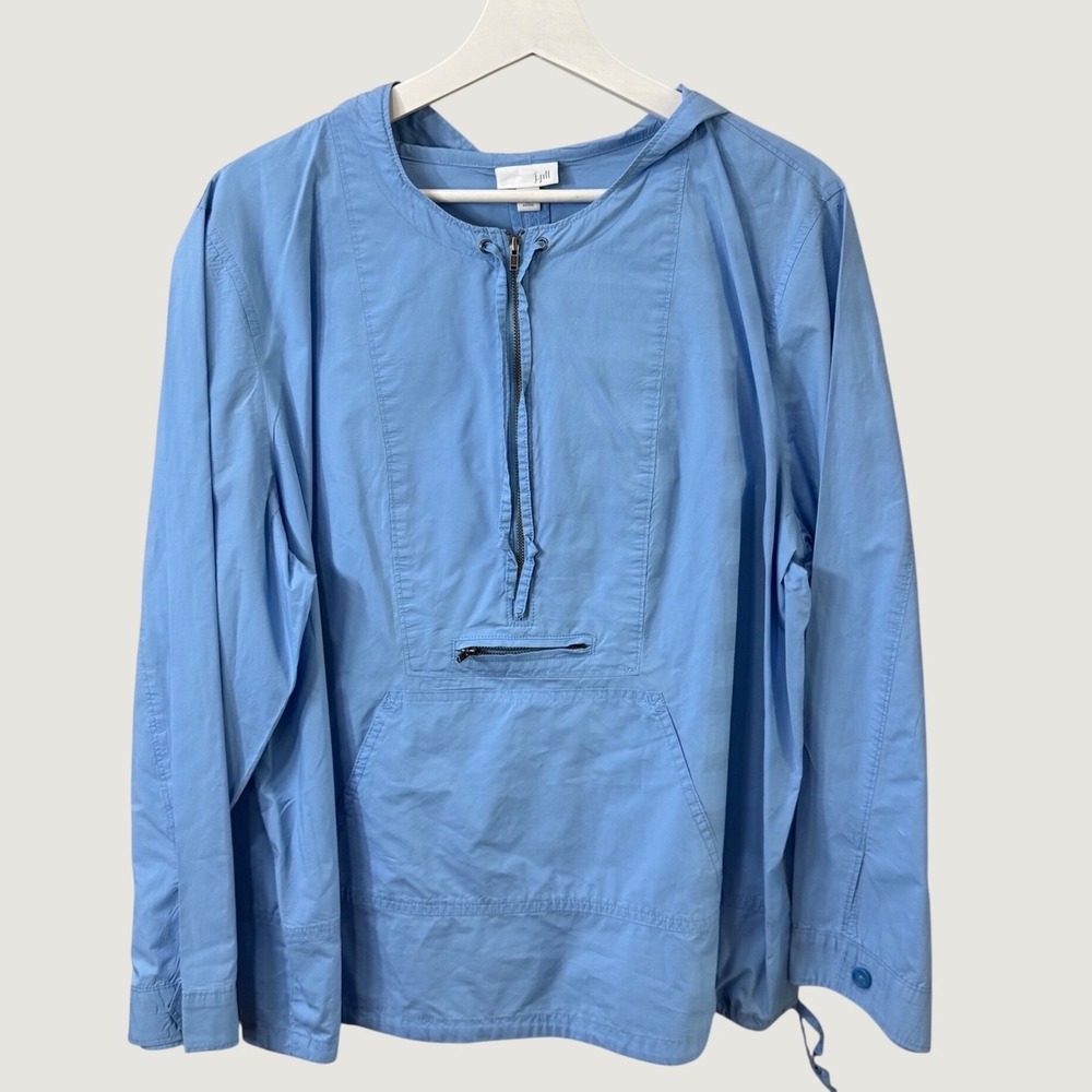 J.Jill XL Petite 100% Cotton Blue Pullover Anorak Top Lightweight Coastal Pocket